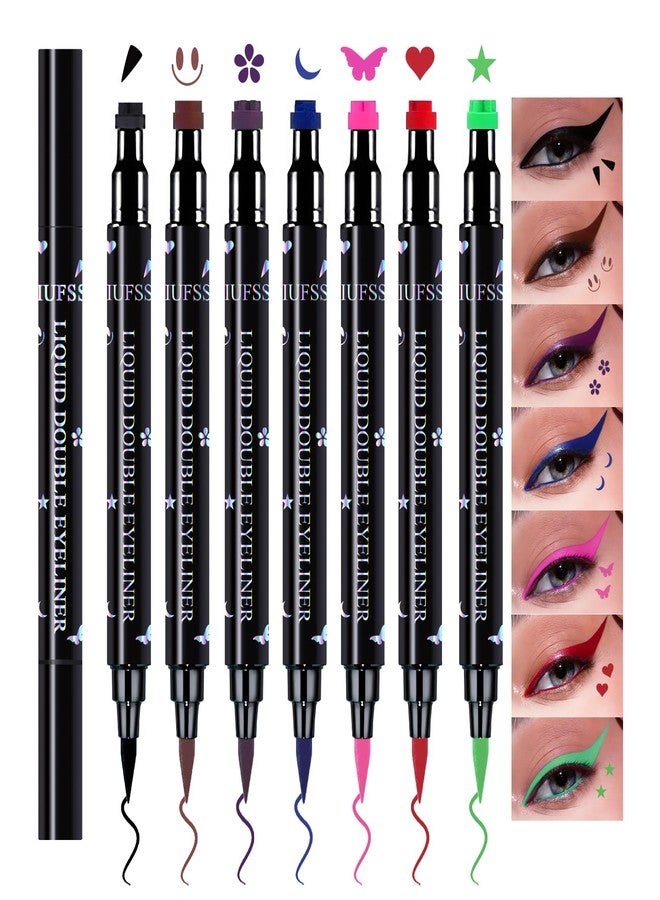 QIUFSSE 7PCS Colorful Eyeliner Stamp Set,Double-headed Liquid Eyeliner Pencil Face Stamps Makeup,Long-lasting Delineador de Ojos Contra el Agua - Image 1